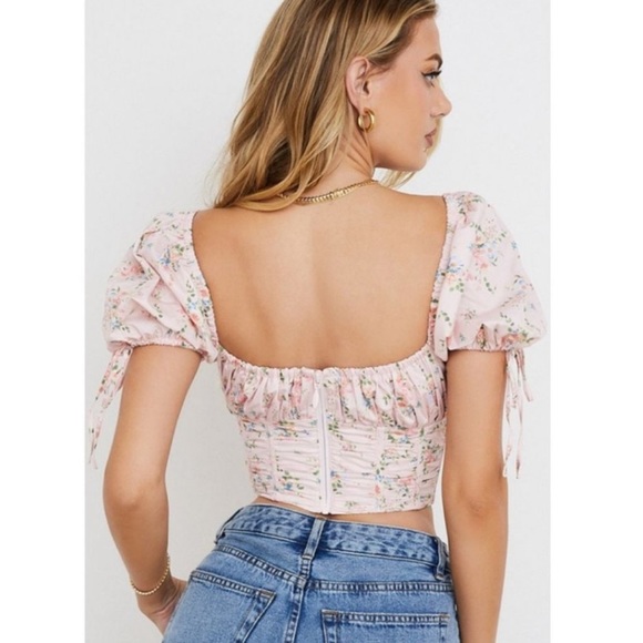 House of CB Gracie Pink Floral Puff Sleeve Corset Top Size Small - Picture 3 of 8